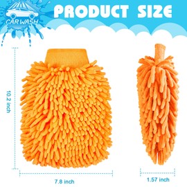 Toulite 16 Pcs Car Wash Mitt Chenille Microfiber Wash Mitt Double Sided Car Wash Glove Cleaning Drying Mitts (Orange,7.48 x 10.24 Inch)