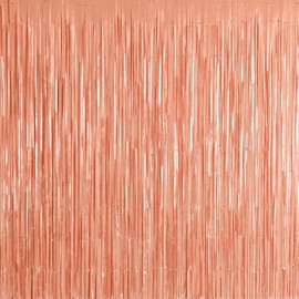 2 Pack Rose Gold Metallic Fringe Curtain Backdrop Streamers 3.2ft x 6.4ft. Party Decoration for Birthday, Wedding, New Years Eve, Graduation, Baby Shower