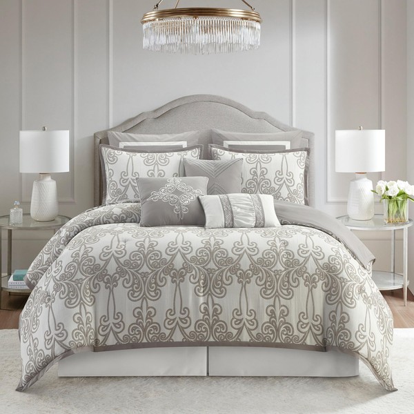 Stratford Park Smoke Grey Comforter Set Queen Size, 9 Piece