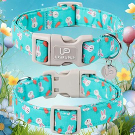 UP URARA PUP Easter Bunny Dog Collar, Cotton Easter Eggs Puppy Collar for Puppy Girl Boy Dogs, Lovely Bunny Pet Collar with Durable Buckle