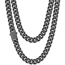 Fiusem Black Chain Necklace for Men, 9mm Black Plated Stainless Steel Cuban Link Chain Necklace, Men's Chains 24 Inch