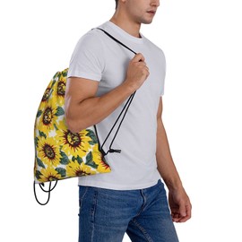 Richugui Retro Backpack with Drawstring, Sunflowers, Drawstring, Sports Bag, Gym Bag for Men and Women, Backpacks, Training, Yoga Bag, Black, One Size, black