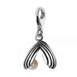 Quiges Charms Pendant 3D Open Shell with Pearl Silver-Plated Women's Jewellery for Charm Bracelet, Plastic, Imitation gemstones