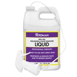 Roman Wallpaper Remover Liquid Spray, Contractor Strength Wallpaper Stripper and Adhesive Remover, Unscented, Non-Staining, Clear, PRO-496 (1 Gallon, 300 Sq. Ft.)