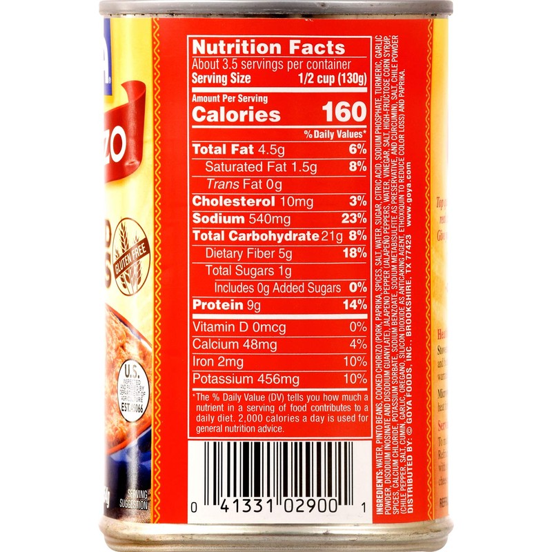 Goya Foods Refried Beans Chorizo, 16 Ounce (Pack of 12)