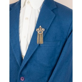 Brooch Lapel Pin for Men Gold Crown With White Stones Hanging Chain Collar Pin Brooch