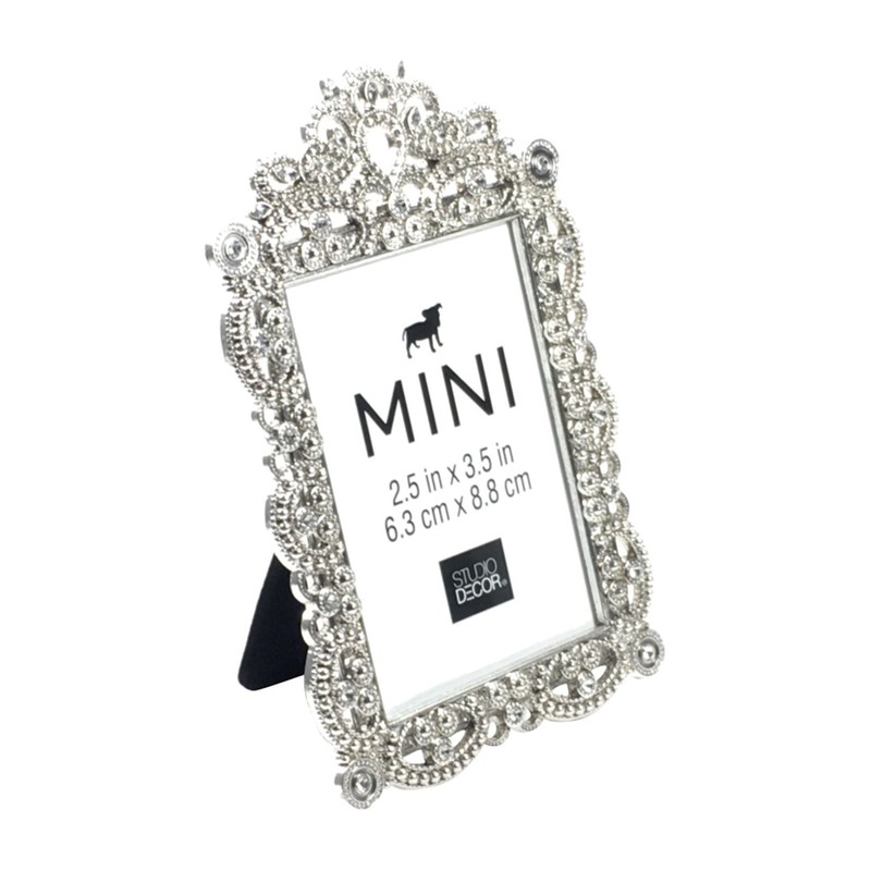 Bejeweled Silver Tone Metal Mini Picture Frame, 2.5" x 3.5"
