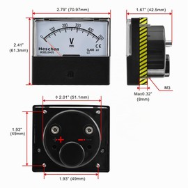 Heschen Voltmeter Rectangle Analog Display Volt Voltmeter 670 Style DC 0-500V Class 2.0