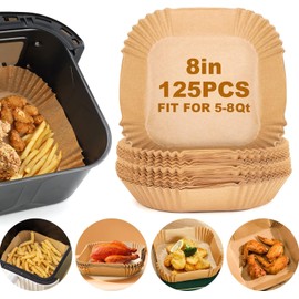 Air Fryer Paper Liners,125PCS Air Fryer Disposable Liners for 5-8QT Air fryer,8inch Square Non-stick Parchment Paper and Oil Proof for Easy Cleanup