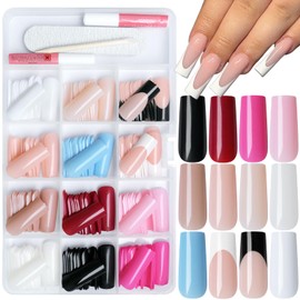Bellelfin Long Press on Nails, 288Pcs Glossy Square Fake Nails Kit with Glue and Jelly Tabs 12Sizes Long Nails Press on Full Cover Acrylic Press on False Nails for Women Girls Fingernails Design