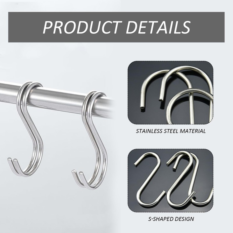 MEMOFYND 20 Pcs S Shape Metal Hooks, Kitchen Hooks, Bedroom