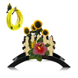 Linton Arts Decorative Garden Hose Holder Wall Mount – Heavy Duty Cast Iron Hose Hanger with Colorful Sunflower Design – Wall Mounted Hose Holders for Outside, Patio, Yard, or Front Door