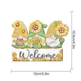 DCIDBEI Diamond Painting Front Door Sign with Chain Welcome Sunflower 15 x 15 cm Diamond Painting Ornaments Signs Dwarf Diamond Painting Pendant Wreath with Chain Wall Sign for Porch Window Wall