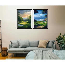 Golf Course Paint by Numbers for Adults on Canvas, 2 Pack Without Frame, Sea Beach Landscape Adults Beginner DIY Oil Painting Acrylic Paints for Home Wall Decor - Gift for Men(12x16 Inch)