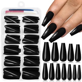 Lifextol Lifextol 120PC Black Coffin Press on Nails Long Fake Nails Press ons with Glue Nail Adhesive Tabs, 12 Sizes Long Acrylic Nails Press on Nails Coffin Black Stick Nails Tips Artificial Fingernails