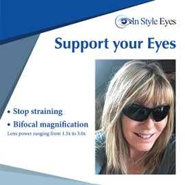 In Style Eyes Blazin' Mawi Wrap Around Bifocal Reading Sunglasses - Semi-rimless, Browline Frame - Polarized Lens - Black - 2.5x