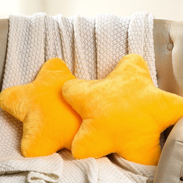 2 Pcs 15.7 Inch Star Pillow Plush Star Throw Pillow Cute Pillows Aesthetic Star Throw Stuffed Cushion Decorative Toy Gift Room Decor for Boys Girls Bedroom Sofa Chair (Yellow)