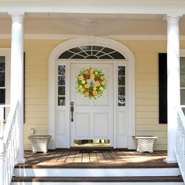 KORSMV Spring Wreath for Front Door with Flower Indoor Outdoor Farmhouse Porch Wall Holiday Window Decoration