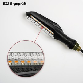 evermotor Running Light Indicator Motorcycle LED 12 V, Pack of 2 High Brightness Motorcycle Indicator Running Effect, IP67 Waterproof, E-Approved, Cable Length 300 mm