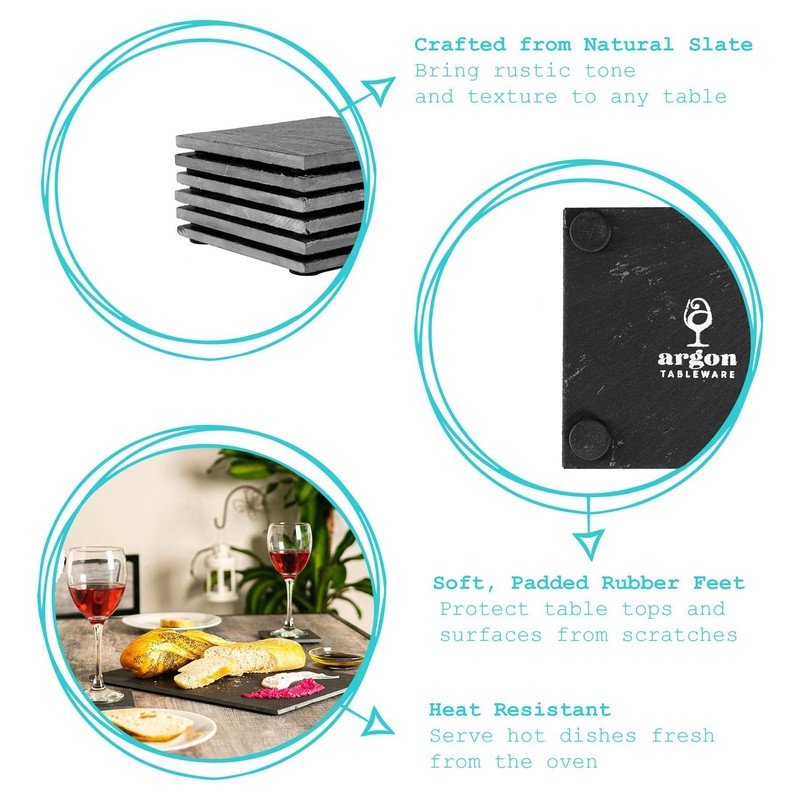 Argon Tableware Square Slate Coasters - 10cm - 6 Piece