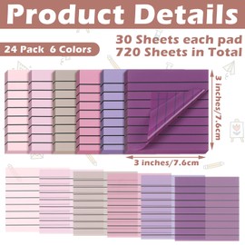 Yinder 24 Pack 720 Sheets Transparent Sticky Notes Translucent Clear Lined Sticky Note Self Sticky Notes for Bible Tabs, Book Tabs, Office School Supplies (Purple Colors,3 x 3 Inch)