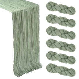Paquete de 6 caminos de mesa de gasa verde salvia de 10 pies (35 x 120 pulgadas), estilo boho, tela rústica transparente para decoración de fiestas, baby shower, boda, centro de mesa para el hogar