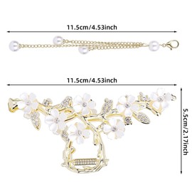 Pearl Tassel Hair Clip, Zinc Alloy Elegant Flower Barrettes Bun Holder Fancy Claw Banana Clip Hair Accessories for Women Girls Updos Ponytails & Buns