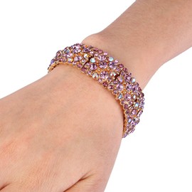 EVER FAITH Women's Round Austrian Crystal Elegant Bridal Stretch Bracelet Purple Gold-Tone
