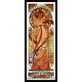 NuArt Designs Framed Vintage Art Nouveau Advertisement Reproduction Giclee Poster MOET & CHANDON - Champagne - White Star.