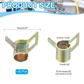 PATIKIL Spring Band Hose Pipe Clamps for 5-6 mm OD Hose, 30 Pack Silicone Vacuum Constant Tension Band Clips for Fuel Line Silicone Air Hose Tube Water Pipe, Gold