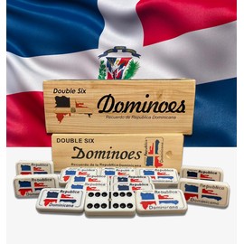 PRK 14 Dominican Republic Dominoes Double Six Novelty Set with Dominican Republic Flag Design - Ideal for Parties 1 Set Domino