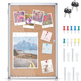 Outdoor Enclosed Cork Bulletin Board Tamper-Proof Dispaly Case, Aluminium Frame, Weatherproof Cork Noticeboard, Enclosed Cork Board for School, Office, Restaurant, Hospital etc（38 * 26inches）