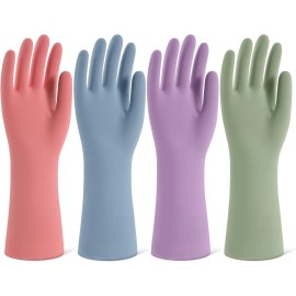 SIFANGKE Rubber Kitchen Cleaning Gloves 4‑Pack – Flocked Lined, Non‑Slip, Multi‑Color M