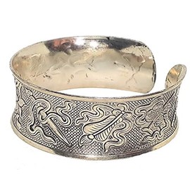 Blue Skies Plus Embossed Floral and Sword Medieval Design Bracelet Cuff Silvertone Tibetan Metal Bangle Cuff Novelty Bracelet