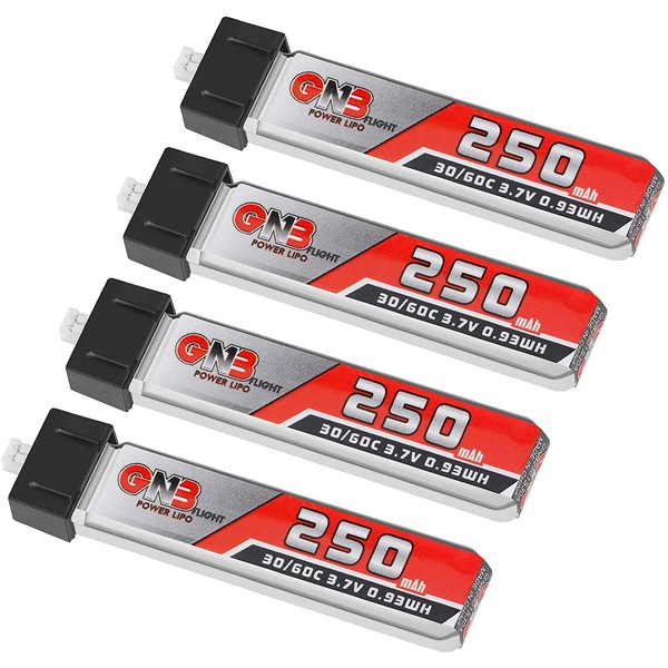 4pcs 250mAh 1S LiPo Battery 3.7V 30C Blade Inductrix Battery Micro JST 1.25 Connector for Kingkong Tiny 6 Tiny Whoop FPV Racing Drone