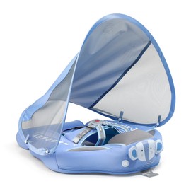 Mambobaby Baby Swim Float with Canopy & Tail Infant Pool Float Non-Inflatable Toddler Swim Float with Skin-Friendly Material for 3-24 Months Baby Boys Grils Elephant Blue