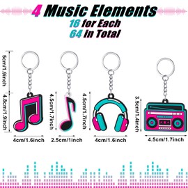 Fumete 24 Pcs Music Party Favors Keychain Piano Note Silicone Key Chains Gifts Bulk Musical Themed Notes Headphones Radio Music Keyrings Bags Backpack Birthday Party Supplies Decor Gifts (Music)