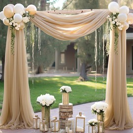 SYSUII Pelmet Freehand Decoration, 1 Piece 75 x 600 cm Chiffon Tulle Photo Background Curtain Wedding Arch Draping Fabric Hands-Free Decoration for Wedding Photography Party Birthday Christening Gold
