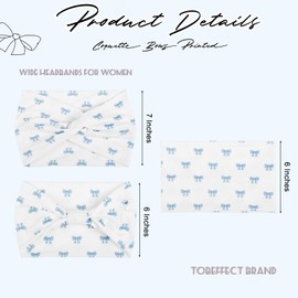 Tobeffect 3 Pcs Cute Bows Extra Wide Headbands for Women, Fashion Turban Headband for Women, Non Slip Knotted Headband for Women, Trendy Thick Headband Hair Accessories