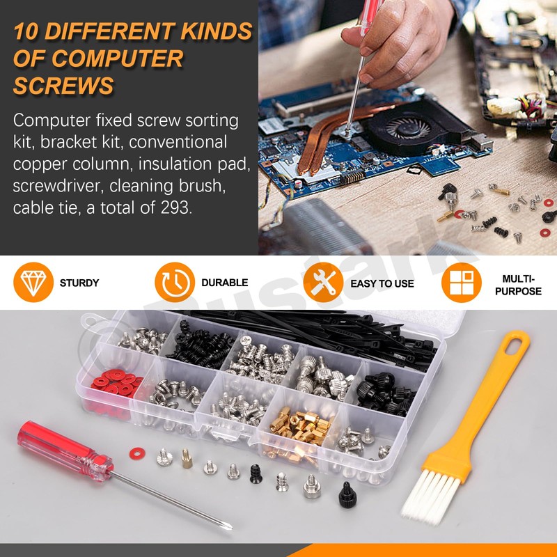 Rustark 293Pcs Computer Screws Assortment Kit Motherboard Standoffs Screws Set