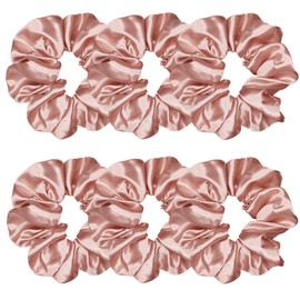 Sufermoe Satin Silk Hair Scrunchies, 6 Pcs/bag, Rose Gold, 4.5 Inch, Hair Ties for Women and Girls, Fashion Hair Accessories for Daily Life and Occasions