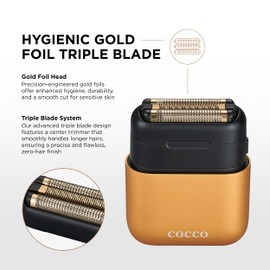 COCCO IMPACTO Foil Shaver for Men, Triple Gold Foil Electric Razor, Head Shaver for Bald Men, Wet & Dry Use, Magnetic Replaceable Head, Intelligent Accelerator, 90-Min Runtime – (Gold)