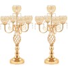 Crystal Candelabra Centerpiece, 5-Light Gold Metal Stand with Hanging Crystals,