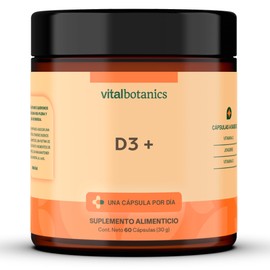Vitamina D3+ Multivitaminico 3 en 1 con Vitaminas D3, C y Jengibre con 60 capsulas, para Adultos. VitalBotanics. Suplemento alimenticio.