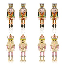 4 Pairs Of Christmas Nutcracker Earrings Set for Women, Xmas Nutcracker Soldier Holiday Dangle Earrings Christmas Jewelry for Women Gifts, Large, Brass, No Gemstone