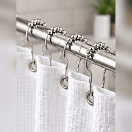 Roller Ball Shower Curtain Hooks for Bathroom – 12-Piece Hanging Ring Set for Smooth Curtain Movement