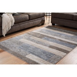 Signature Design by Ashley Sethburn Minimalist Indoor Striped Medium 5 x 7 Rug, Dark Brown & Gray
