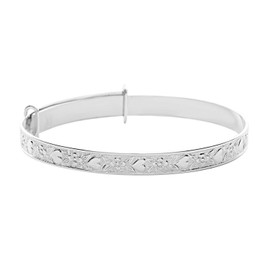 DV DOLCE VALENTINA Children's 925 Real Sterling Silver Baby's Bangle, Bracelet with Heart Flower Embossed, Baptism, Baby Shower (Box 3)