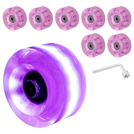 PATIKIL Roller Skate Wheels Set,8 Pack 58mm 82A Light Up Skateboard Cruiser Wheels Set with Bearings Trucks Tool Kit for Outdoor Double Row Skating, Purple