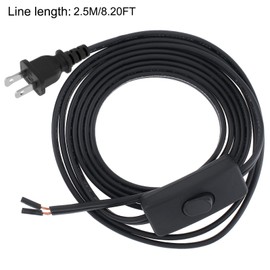 RTNLIT 8FT Lamp Cord with On/Off Button Switch and Polarized Plug, Stripped Ends Ready for Wiring, 18AWG SPT-2 Replacement Power Cord, Black